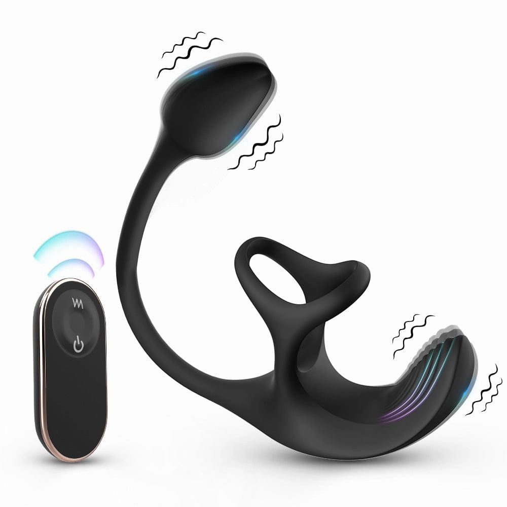 3 In 1 Spherical Vibrating Anal Plug Testicles Stimulator With cock Ring