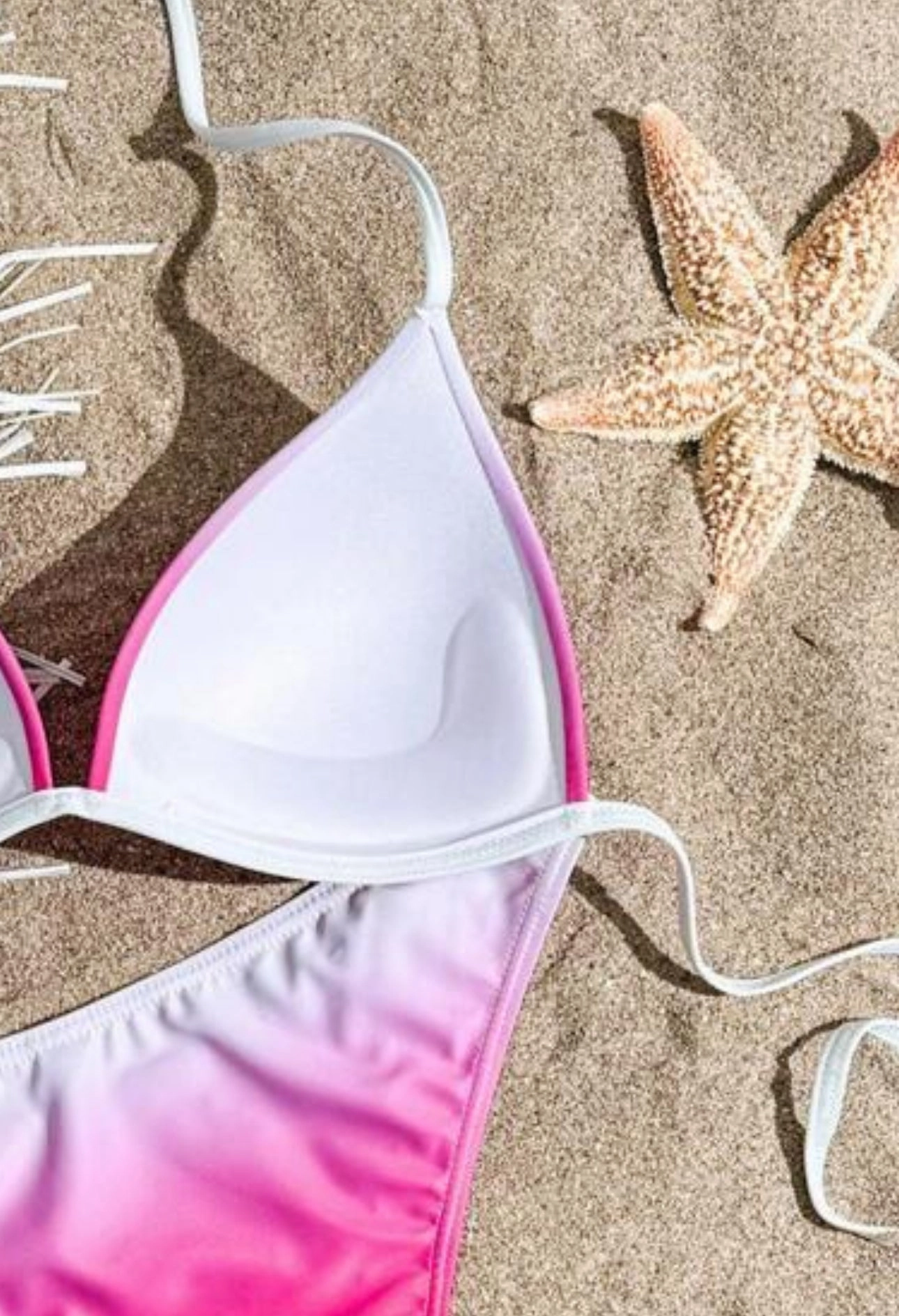 Beach Bum Bikini - Ombre Pink to White with Rhinestones