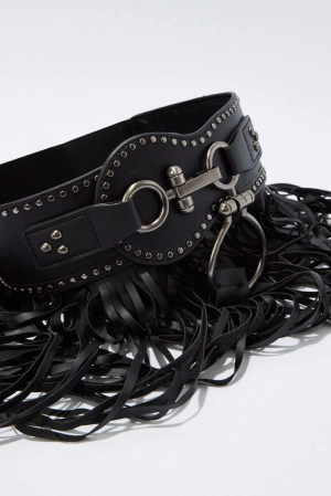 Black Fringe Trim Belt