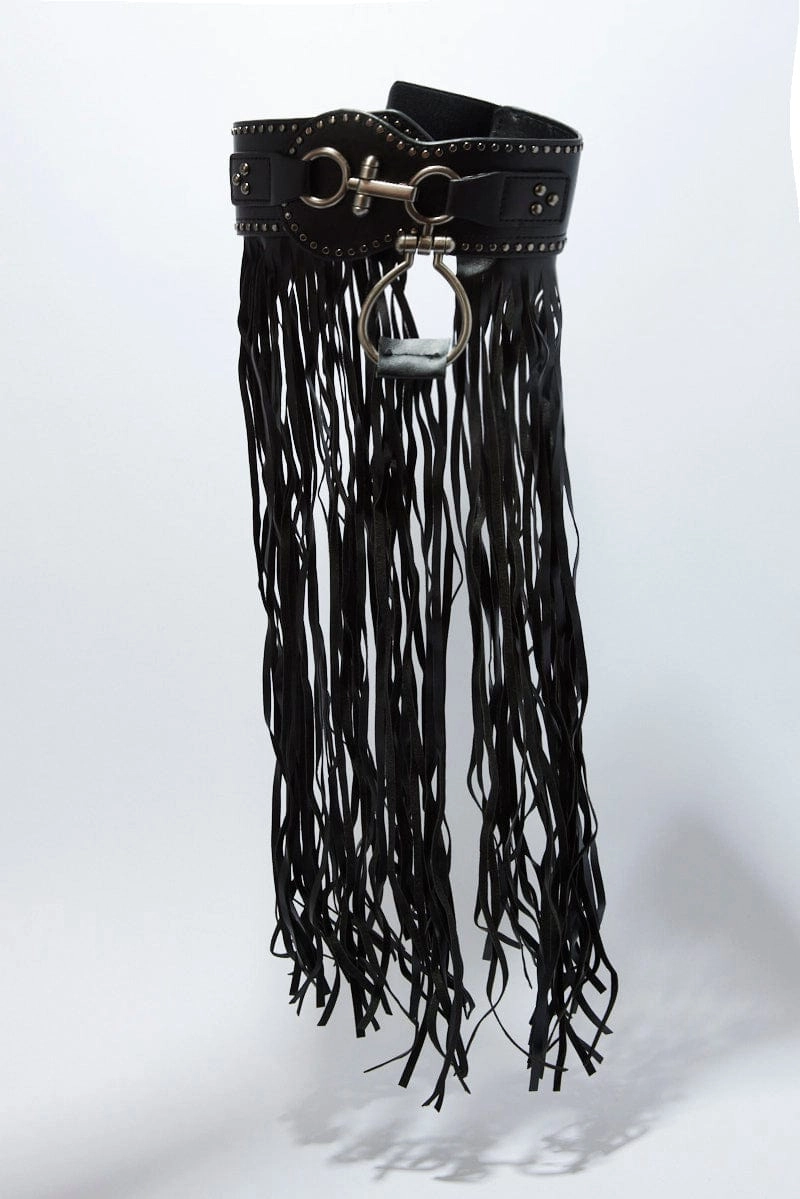 Black Fringe Trim Belt