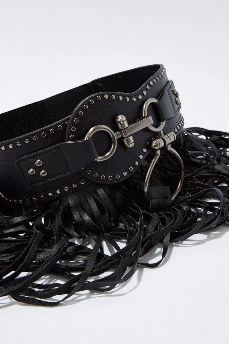 Black Fringe Trim Belt