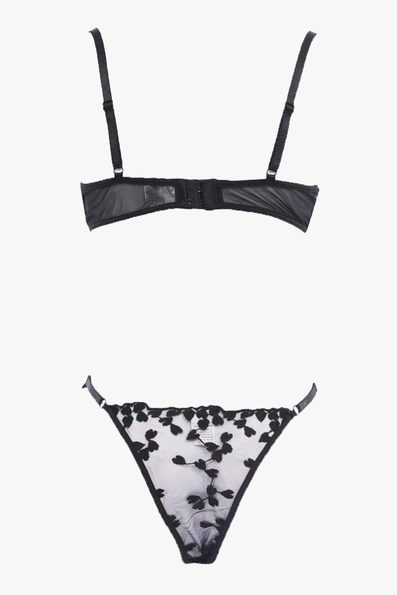 Black Heart Embroidery Lingerie Set
