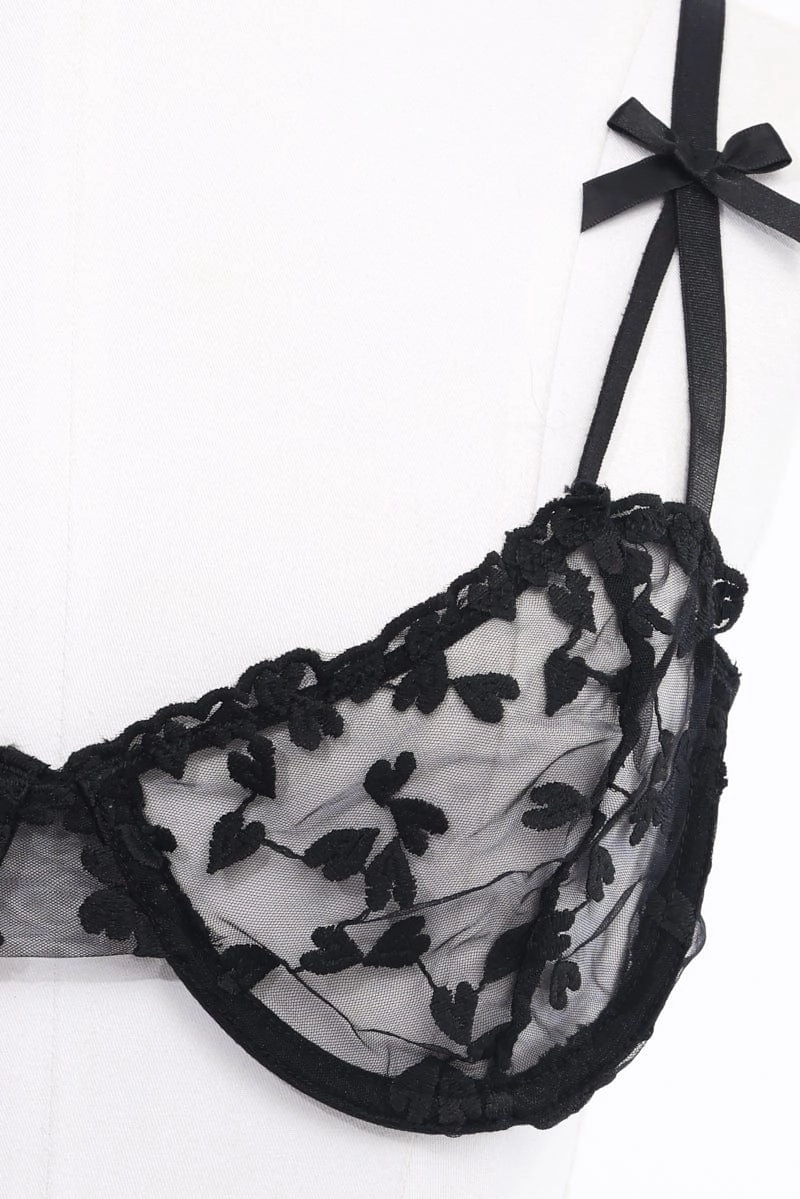 Black Heart Embroidery Lingerie Set