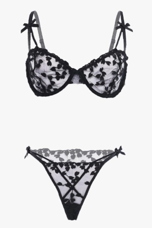 Black Heart Embroidery Lingerie Set