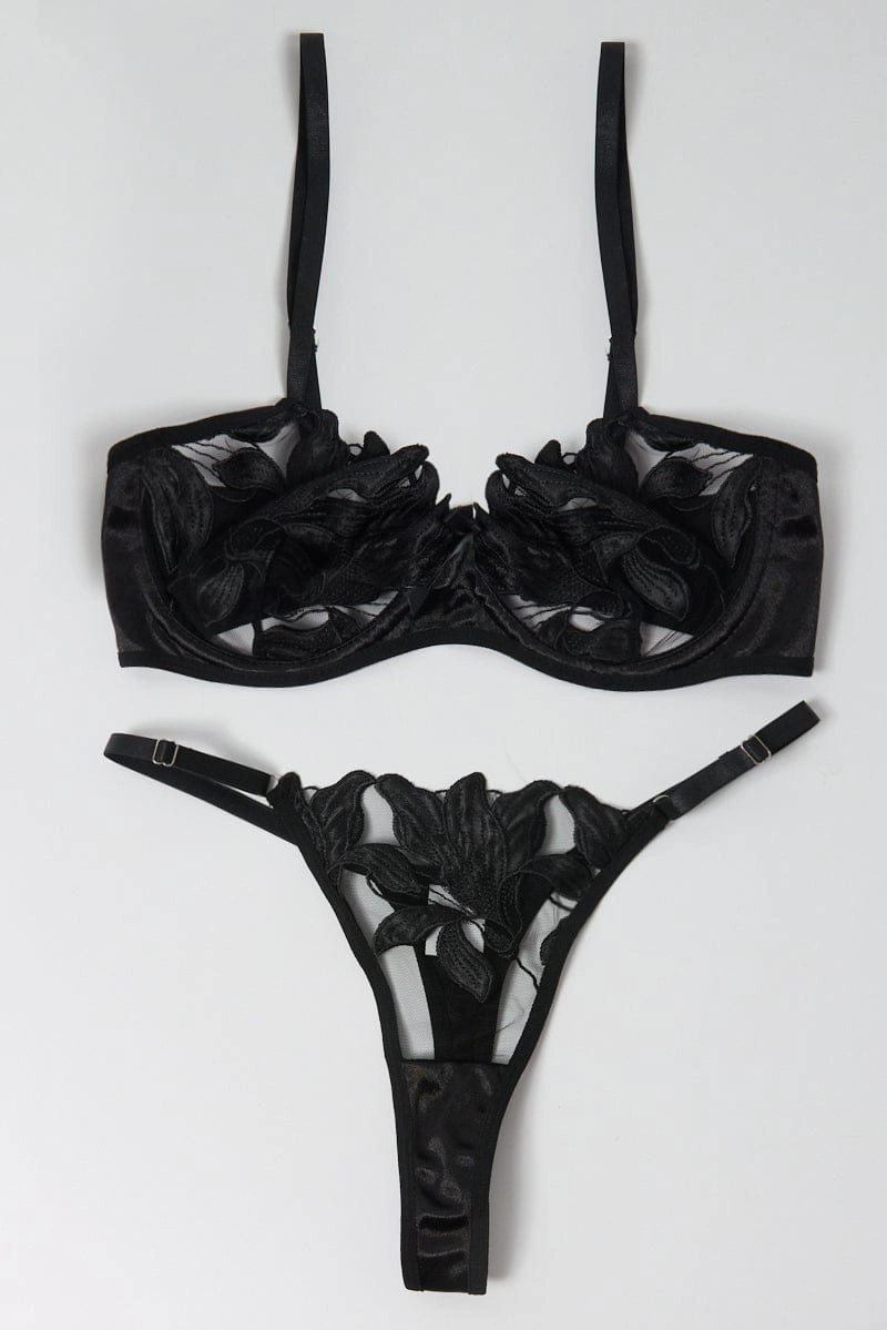 Black Embroidery Lingerie Set