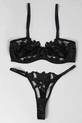 Black Embroidery Lingerie Set