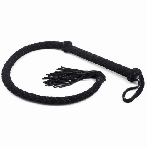 Black Leather Hand Braided Long Whip
