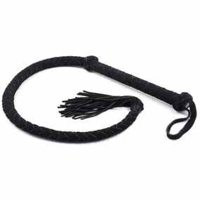 Black Leather Hand Braided Long Whip