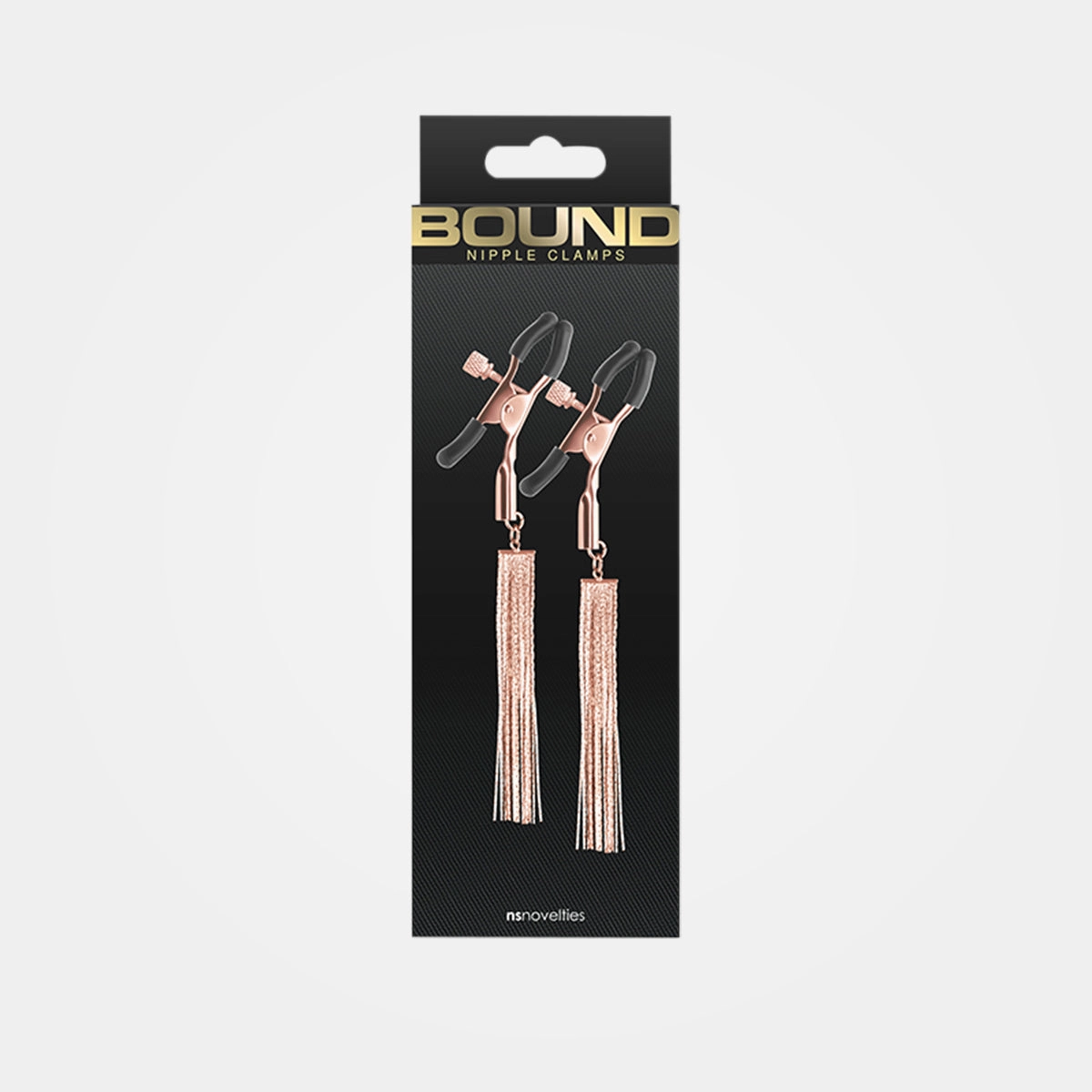 Bound Nipple Clamps - Rubber Caps   Rose Gold Metal with Tassels Set of 2