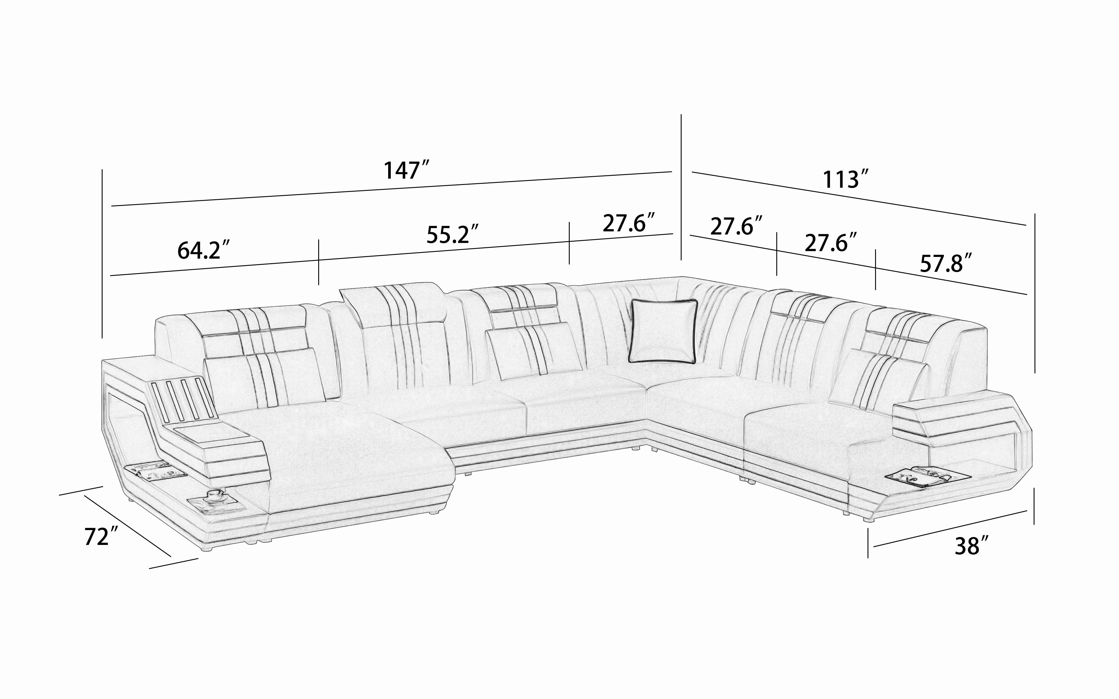 Celine Modern Leather Sectional with LED Light