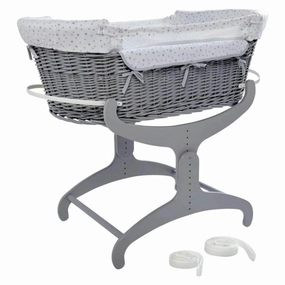 Clair de Lune Bedside Crib-Stars & Stripes - Grey