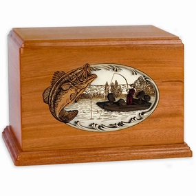 Companion Cremation Urn with Bass Boat Fishing 3D Wood Inlay