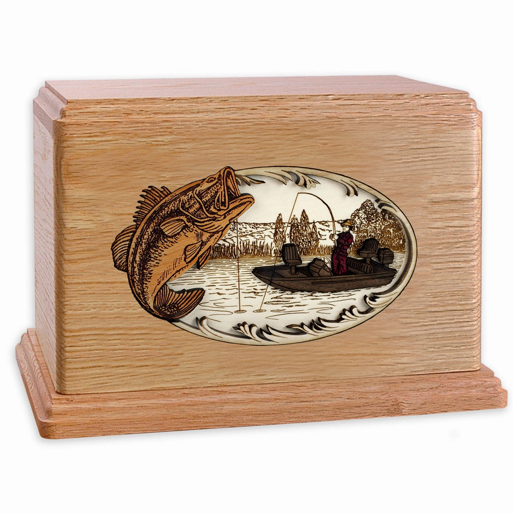 Companion Cremation Urn with Bass Boat Fishing 3D Wood Inlay