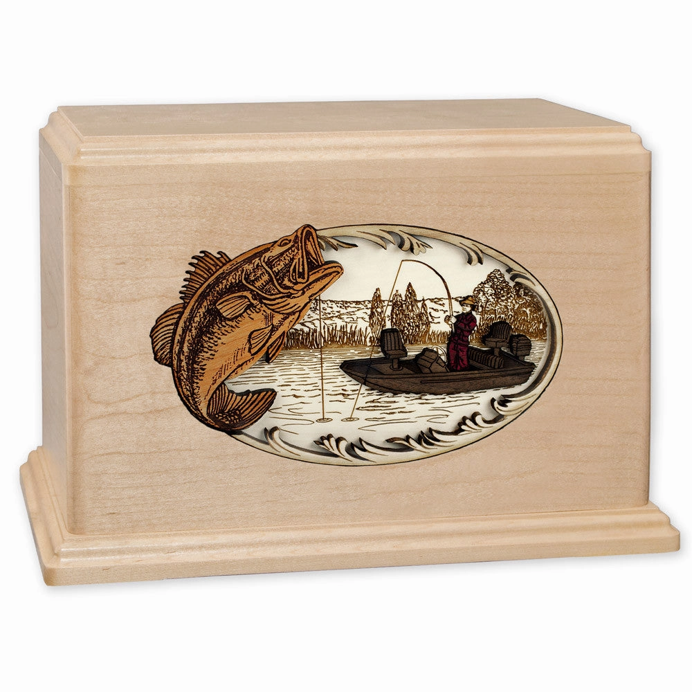 Companion Cremation Urn with Bass Boat Fishing 3D Wood Inlay