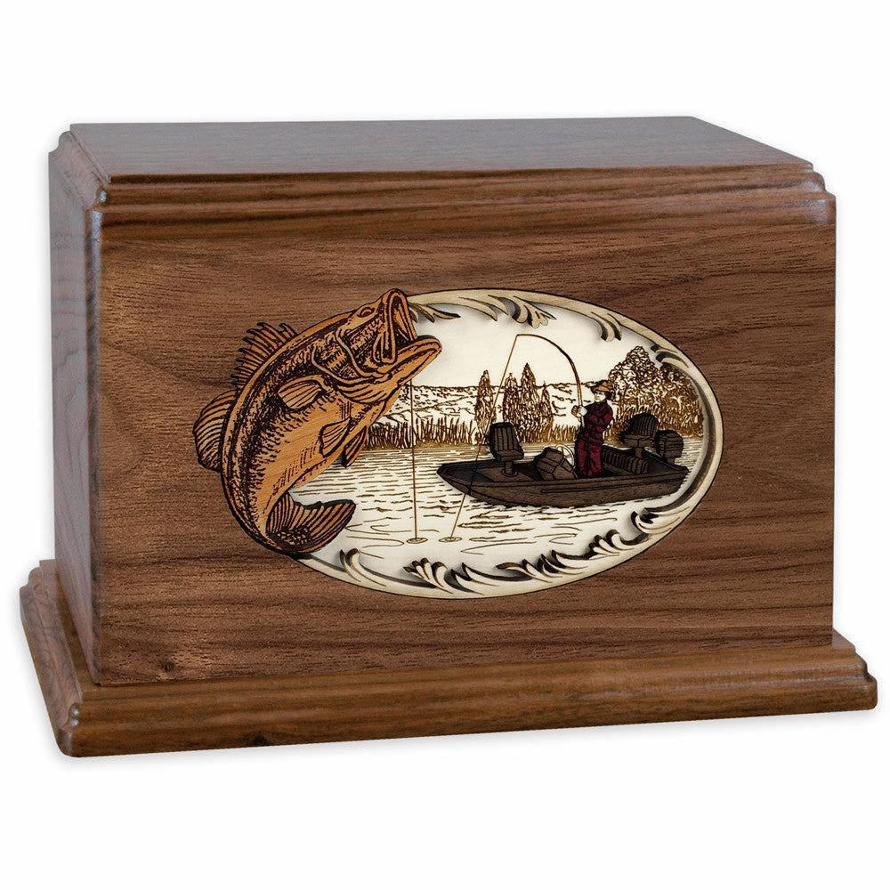 Companion Cremation Urn with Bass Boat Fishing 3D Wood Inlay