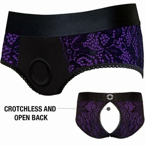 Crotchless Panty Harness - Black & Purple