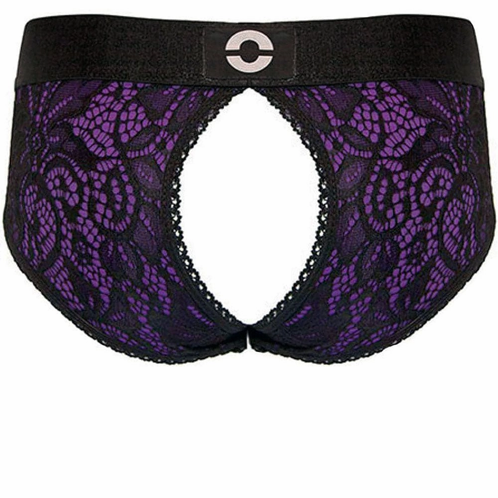 Crotchless Panty Harness - Black & Purple