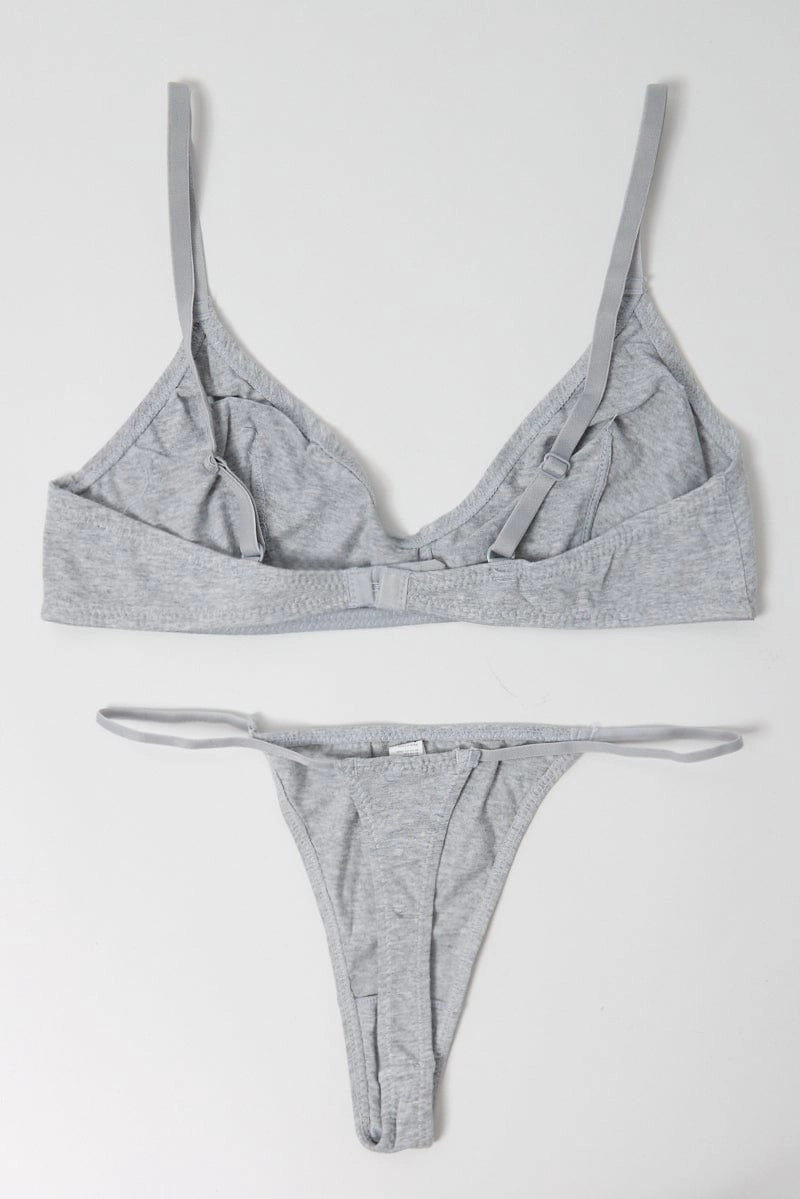 Grey Bralet and Thong Lingerie Set