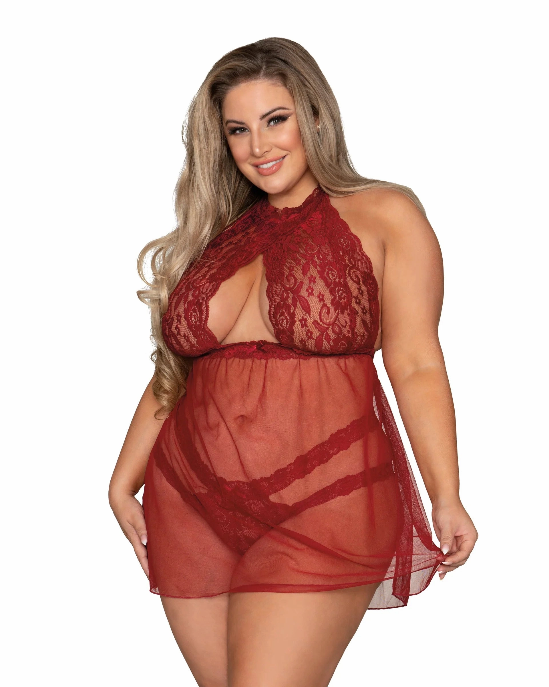 Halter Babydoll with Strappy G-String - Black - 2 LEFT!