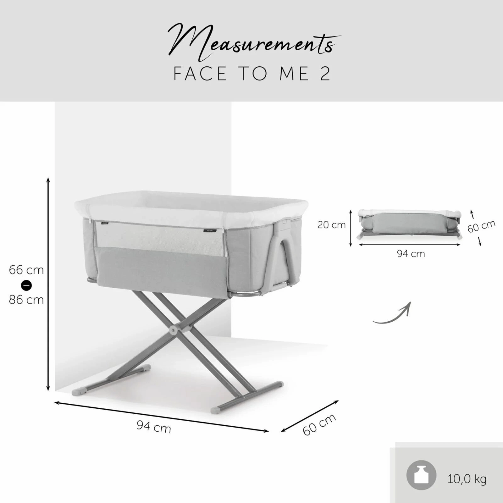 Hauck Face to Me 2 Bedside Crib - Melange Grey