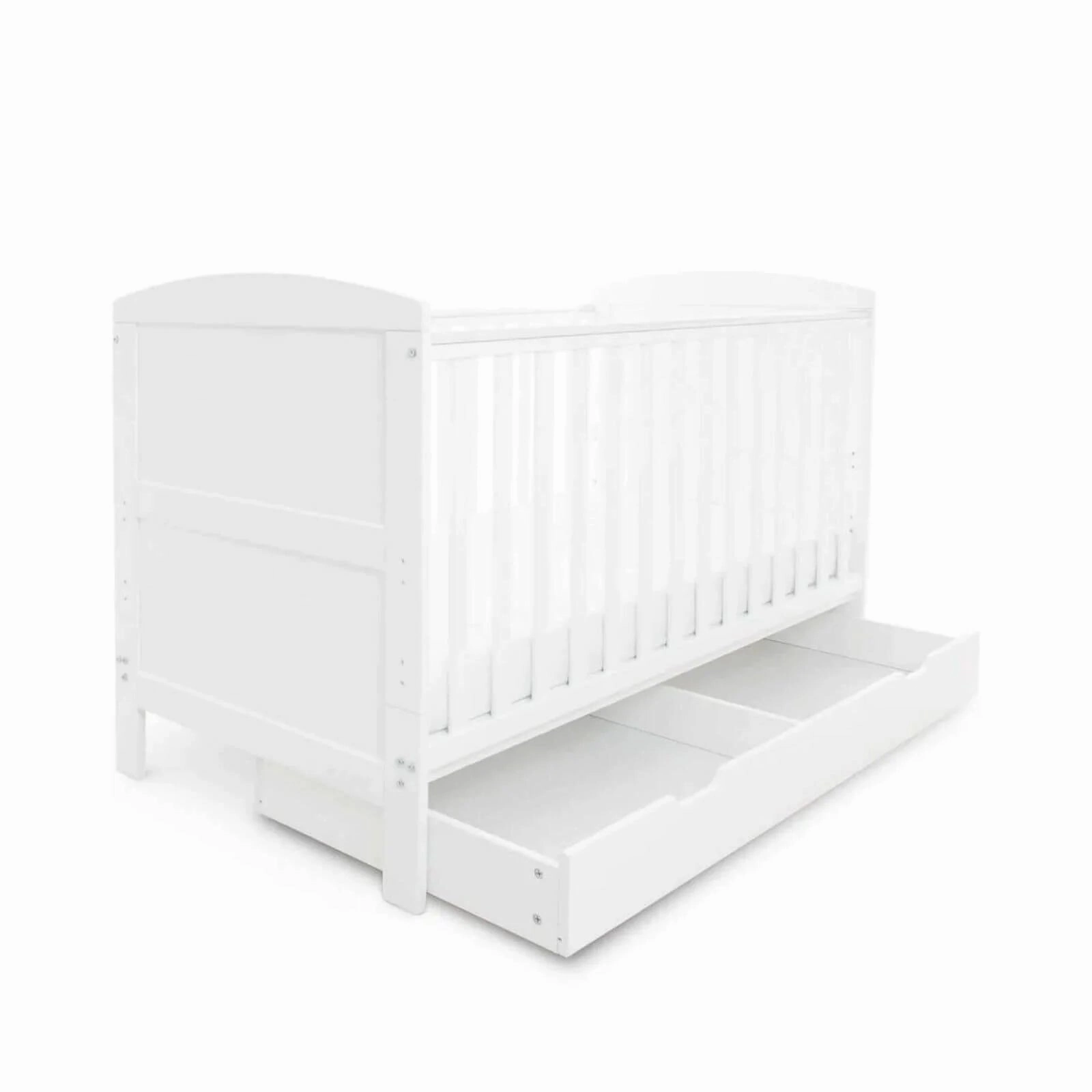 Ickle Bubba Coleby Classic Cot Bed & Under Drawer White - Fibre Mattress