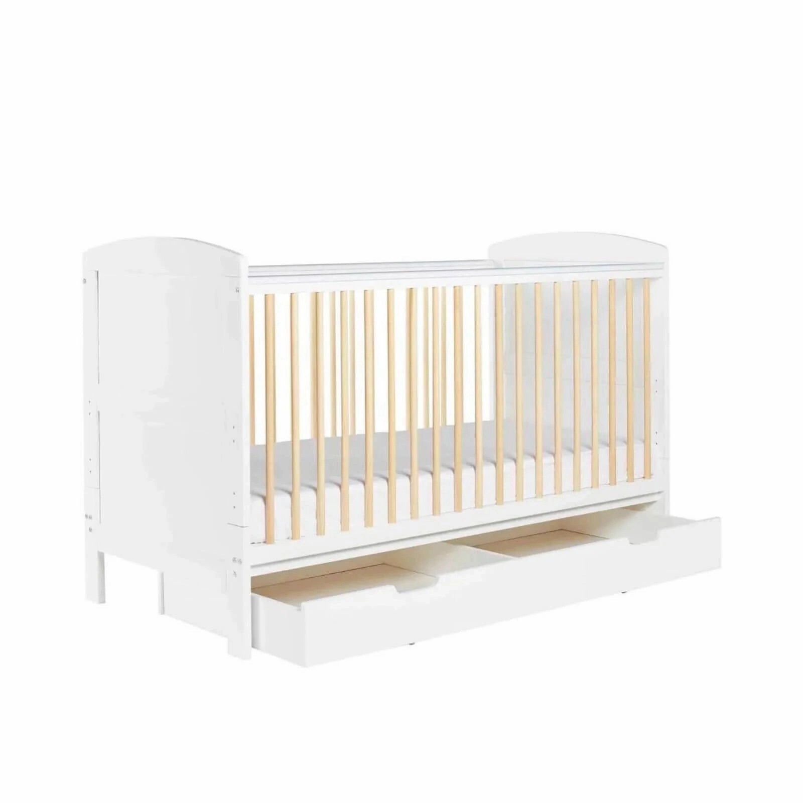 Ickle Bubba Coleby Scandi Cot Bed with Under Drawer Scandi White - Premium Pocket Sprung Mattress