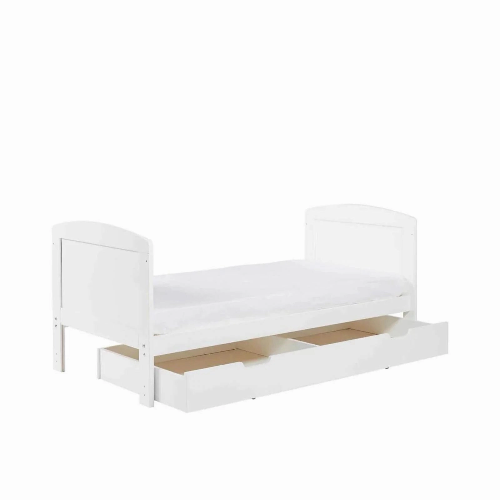 Ickle Bubba Coleby Scandi Cot Bed with Under Drawer Scandi White - Premium Pocket Sprung Mattress