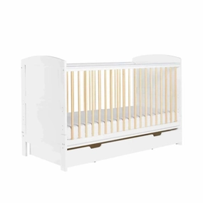 Ickle Bubba Coleby Scandi Cot Bed with Under Drawer Scandi White - Premium Pocket Sprung Mattress