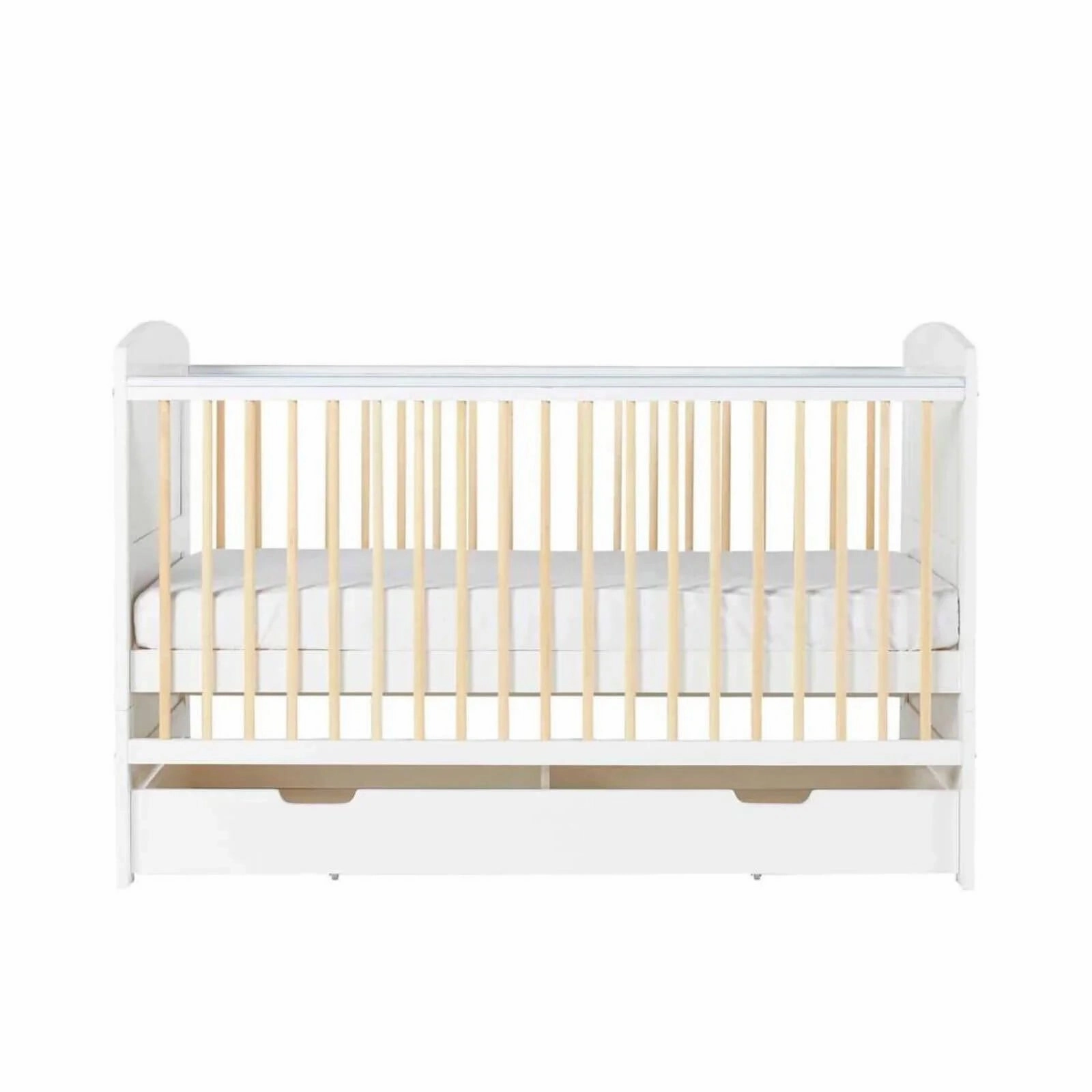 Ickle Bubba Coleby Scandi Cot Bed with Under Drawer Scandi White - Premium Sprung Mattress