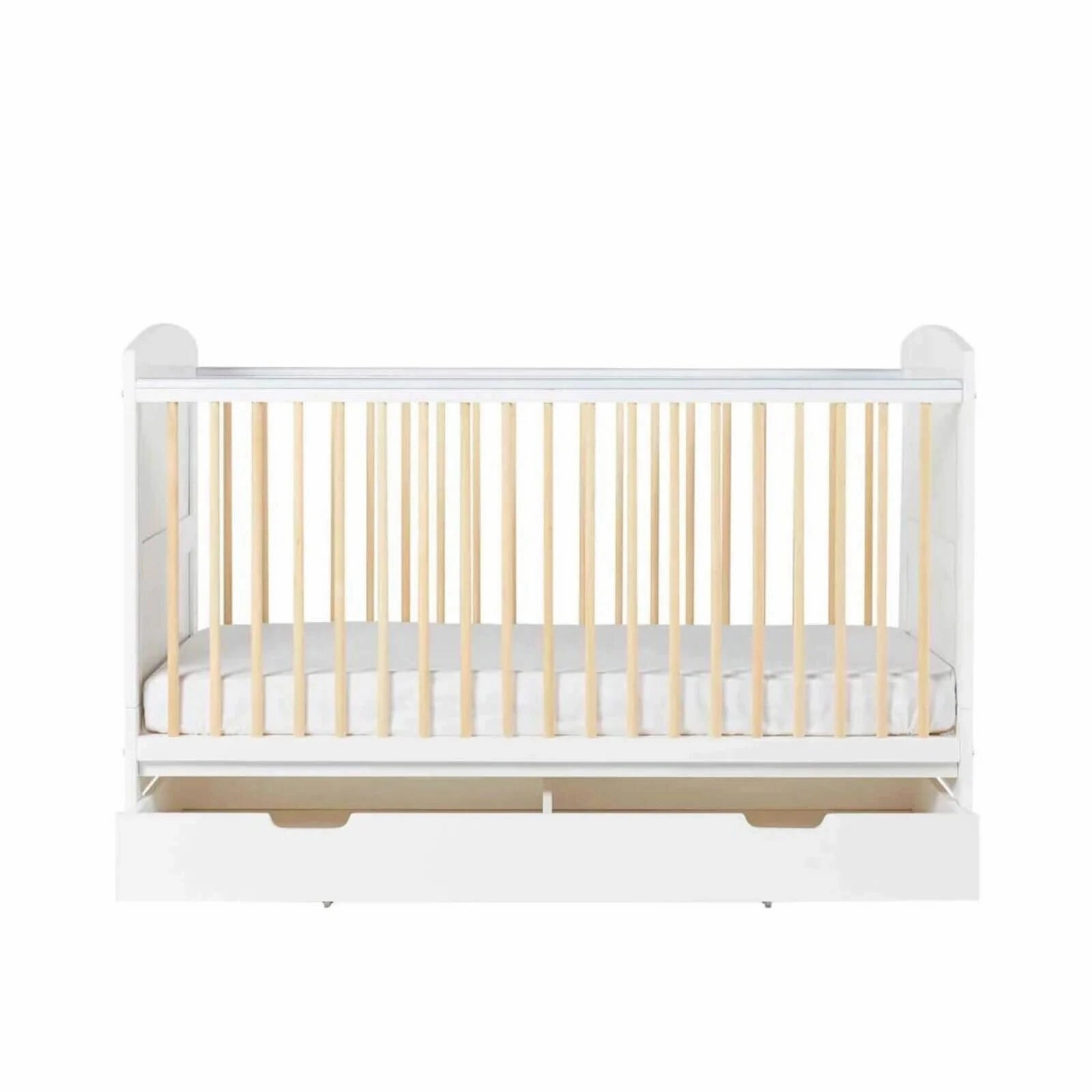 Ickle Bubba Coleby Scandi Cot Bed with Under Drawer Scandi White - Premium Sprung Mattress