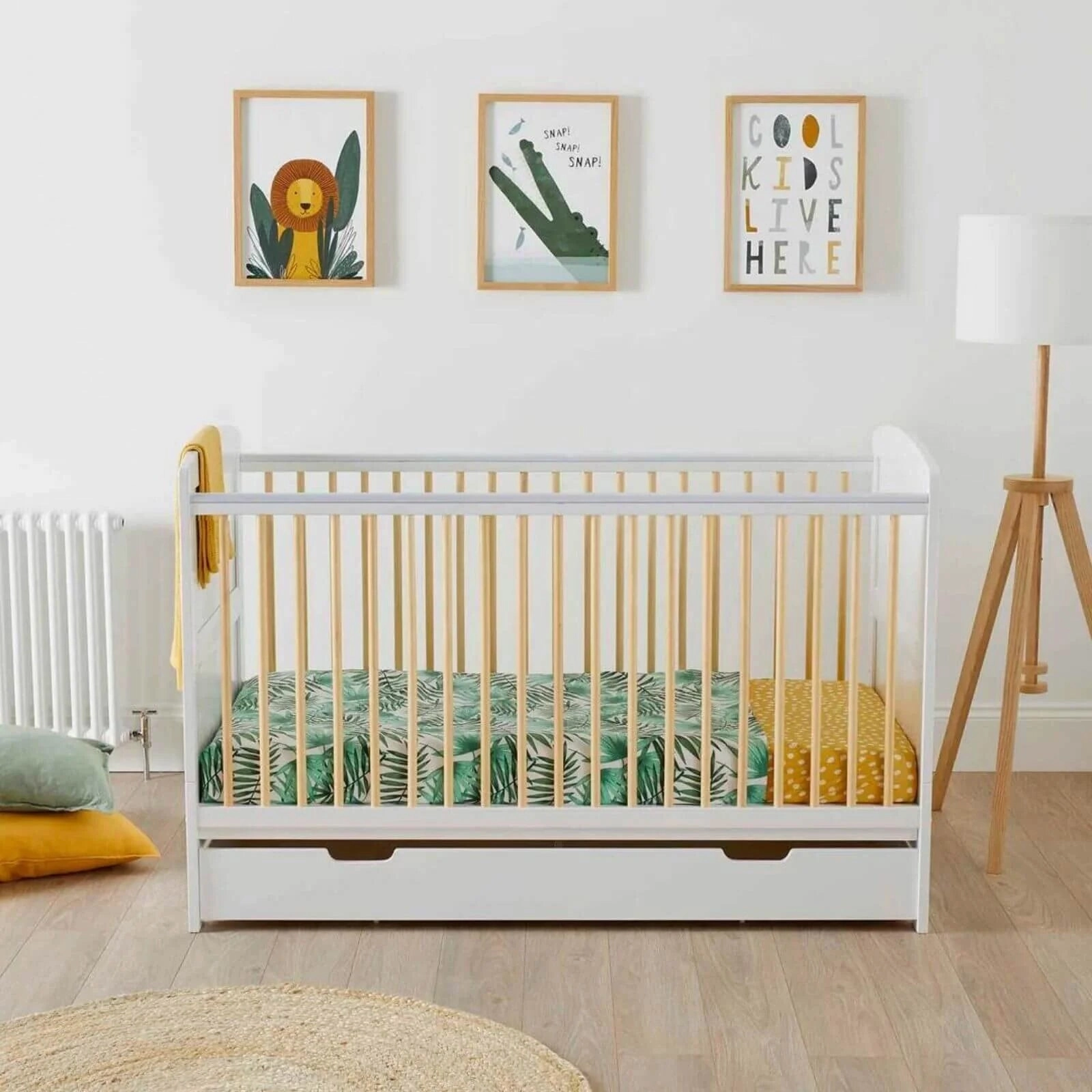 Ickle Bubba Coleby Scandi Cot Bed with Under Drawer Scandi White - Without Mattress