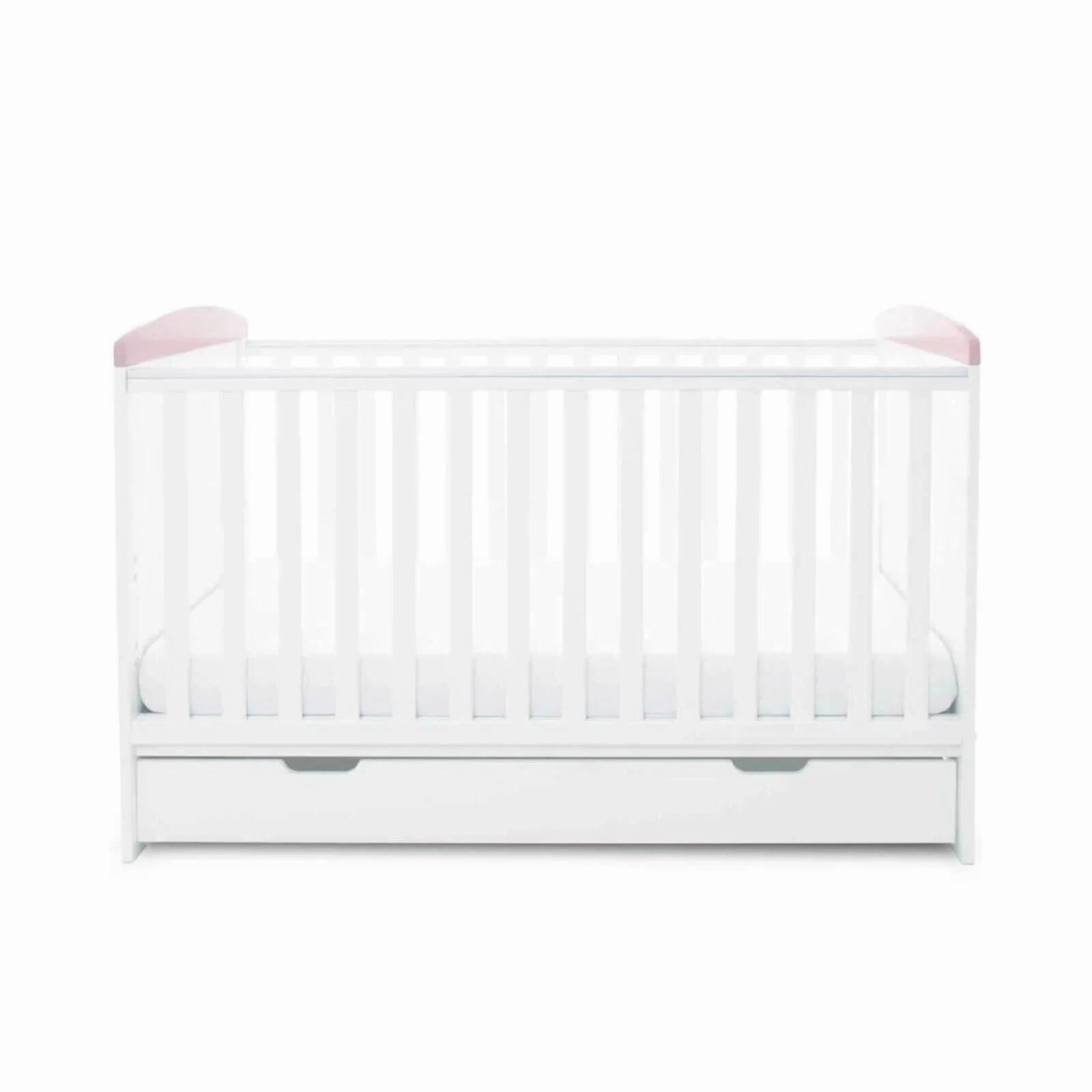 Ickle Bubba Coleby Style Cot Bed with Under Drawer Elephant Love Pink - Fibre Mattress