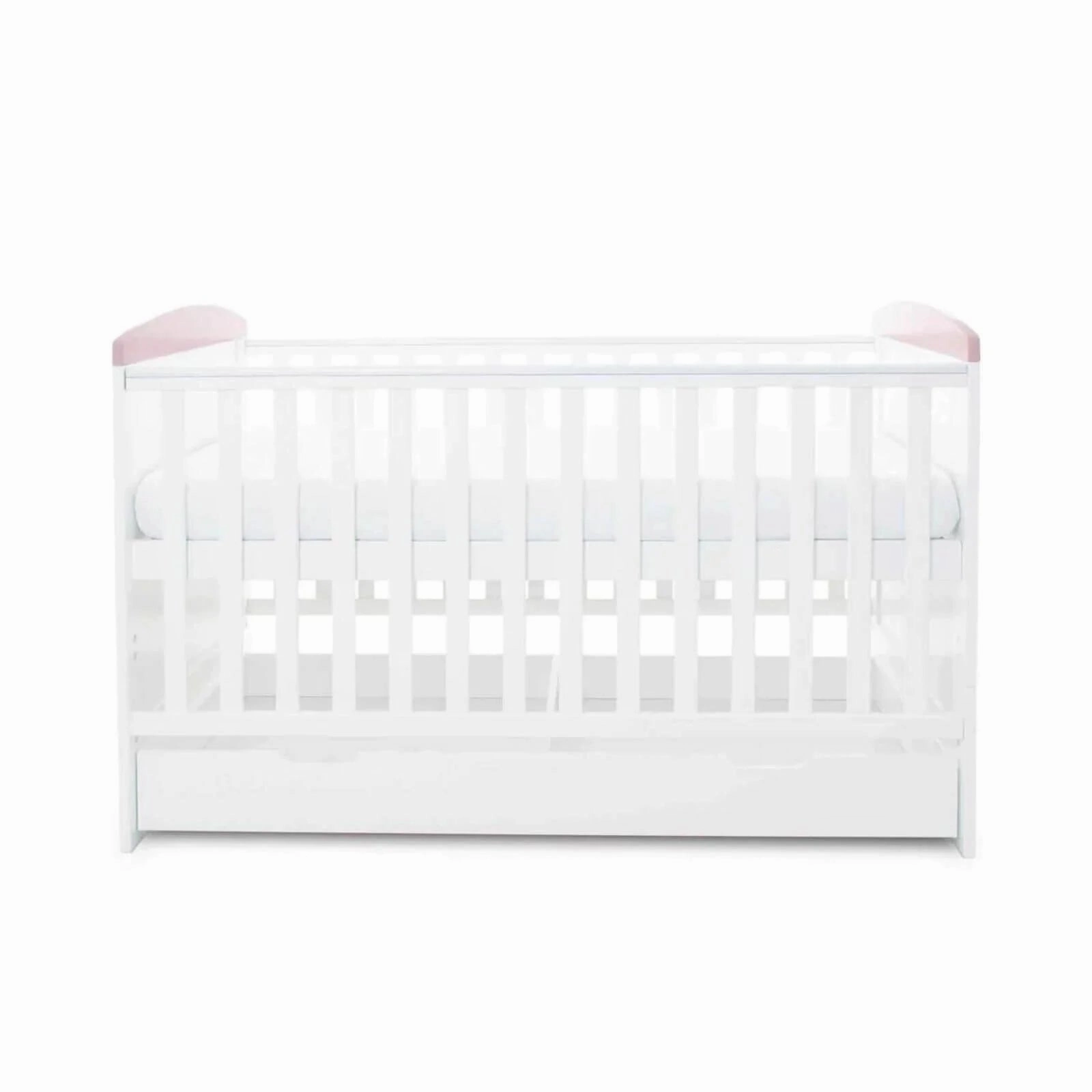 Ickle Bubba Coleby Style Cot Bed with Under Drawer Elephant Love Pink - Fibre Mattress