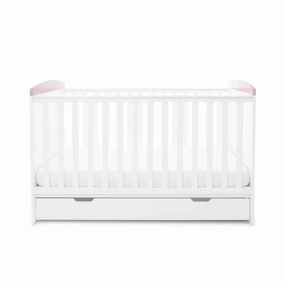 Ickle Bubba Coleby Style Cot Bed with Under Drawer Elephant Love Pink - Fibre Mattress