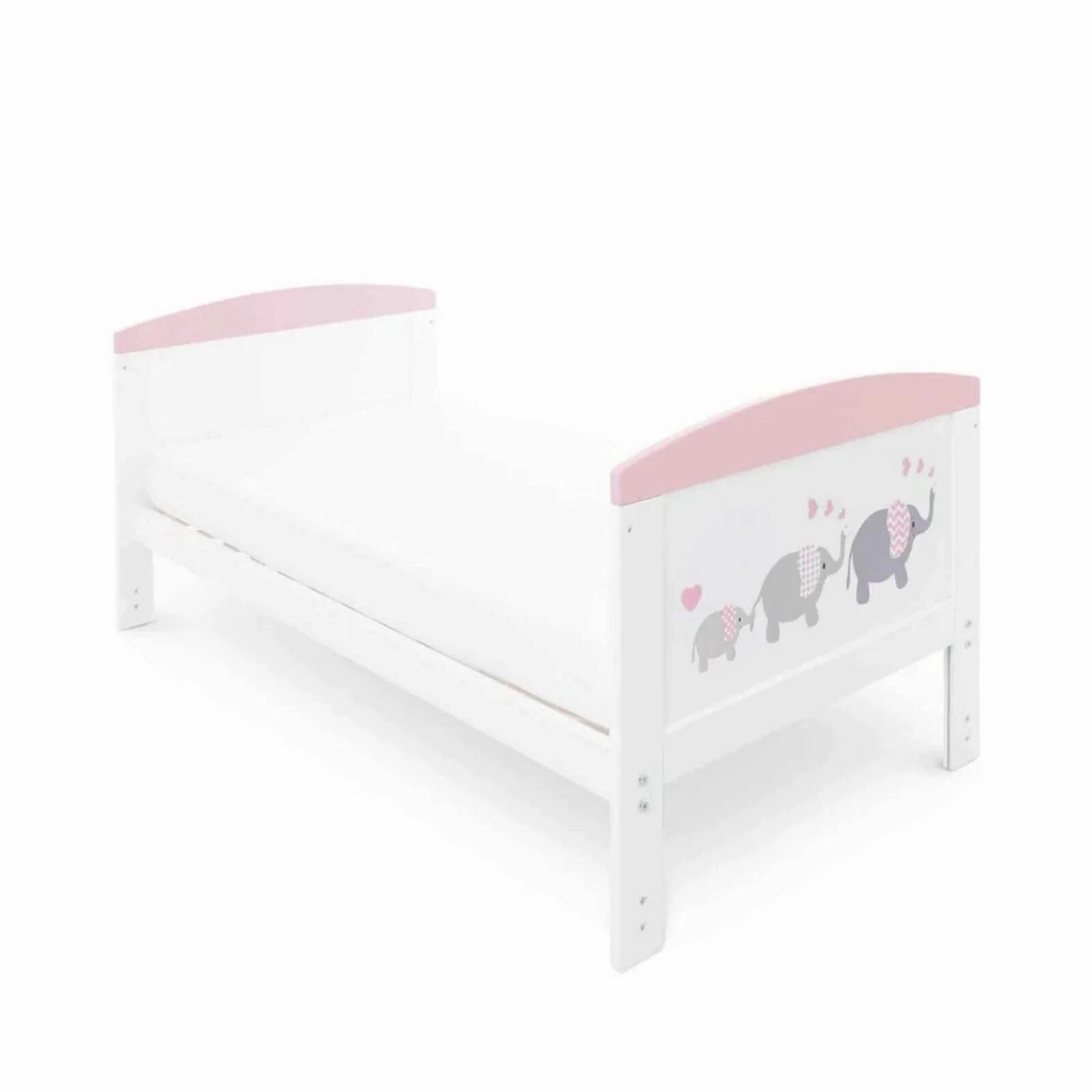Ickle Bubba Coleby Style Cot Bed with Under Drawer Elephant Love Pink - Premium Pocket Sprung Mattress