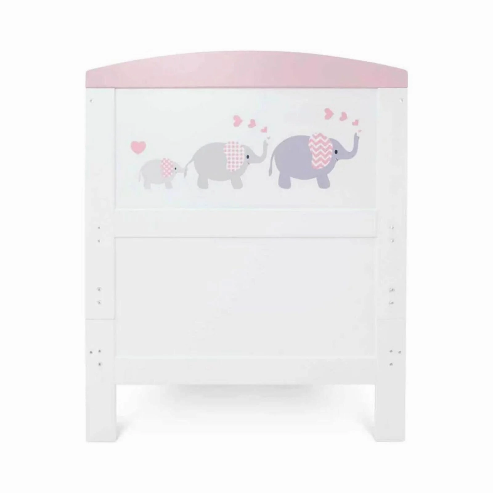 Ickle Bubba Coleby Style Cot Bed with Under Drawer Elephant Love Pink - Premium Pocket Sprung Mattress