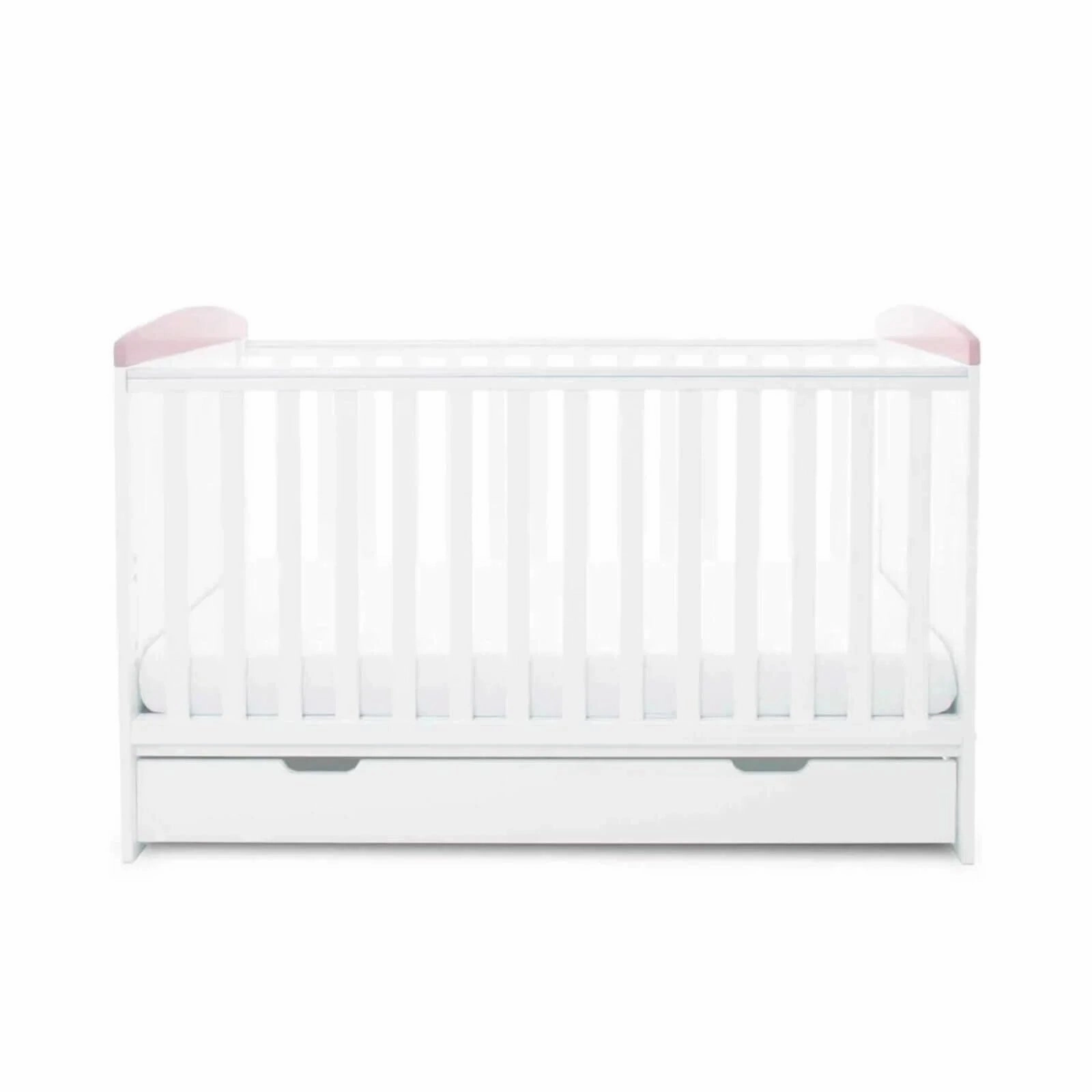 Ickle Bubba Coleby Style Cot Bed with Under Drawer Elephant Love Pink - Premium Pocket Sprung Mattress