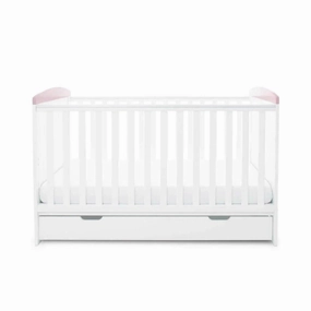 Ickle Bubba Coleby Style Cot Bed with Under Drawer Elephant Love Pink - Without Mattress