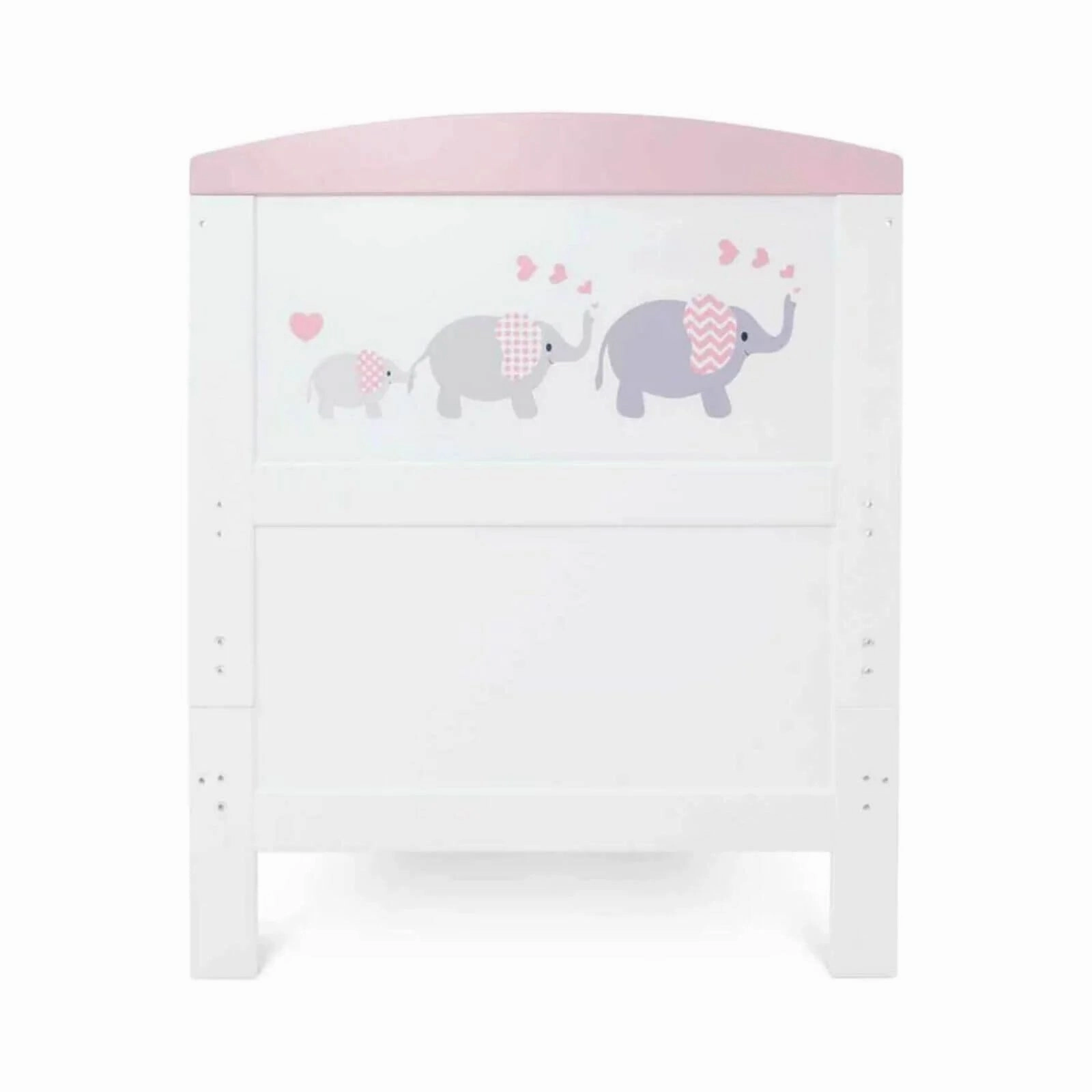 Ickle Bubba Coleby Style Cot Bed with Under Drawer Elephant Love Pink - Without Mattress