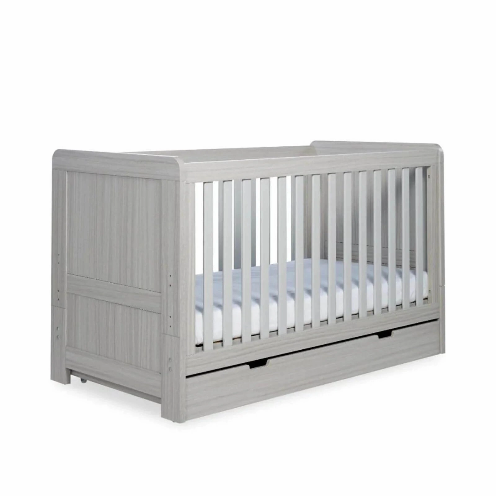 Ickle Bubba Pembrey Cot Bed & Under Drawer Ash Grey - Fibre Mattress