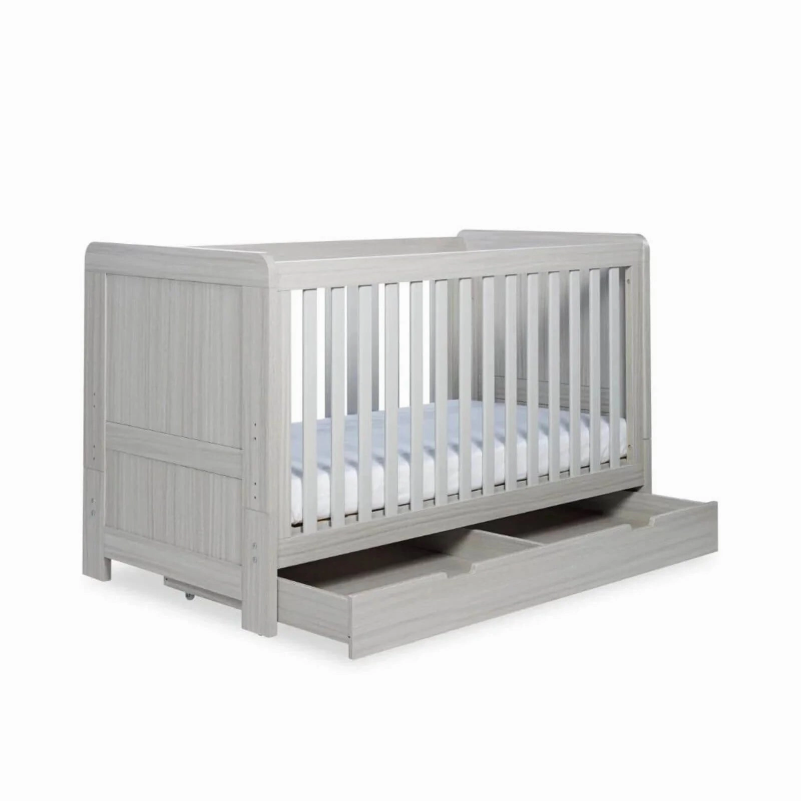Ickle Bubba Pembrey Cot Bed & Under Drawer Ash Grey - Fibre Mattress