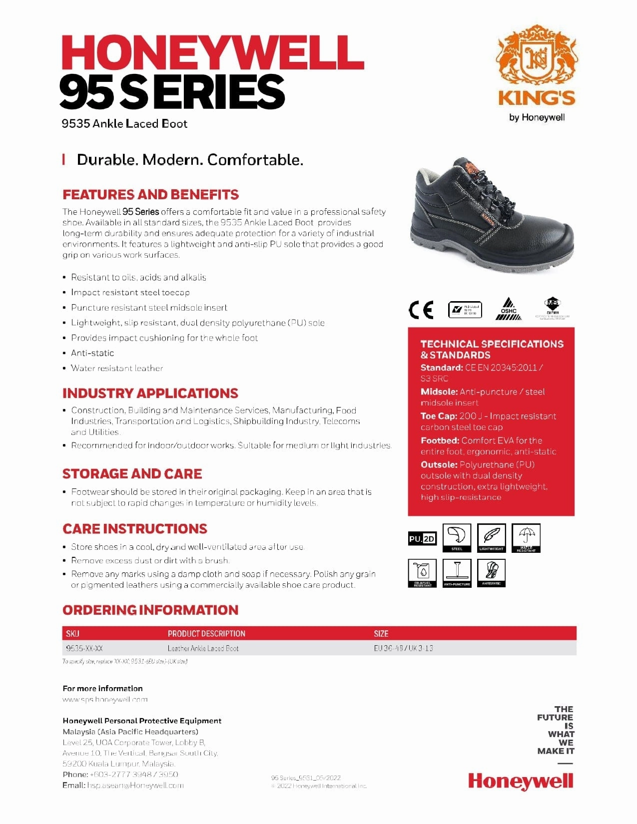 King's Impact SRC Mid Cut Ankle Laced Safety Shoe | Model : SHOE-K9535, UK Sizes : #5 (38) - #12 (47)