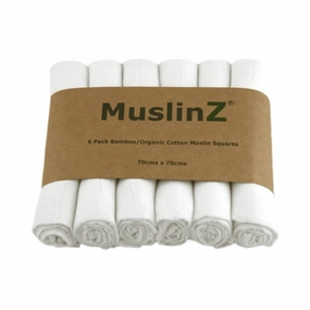 MuslinZ 6 Pack Bamboo/Organic Cotton Muslin Squares 70x70cm – White