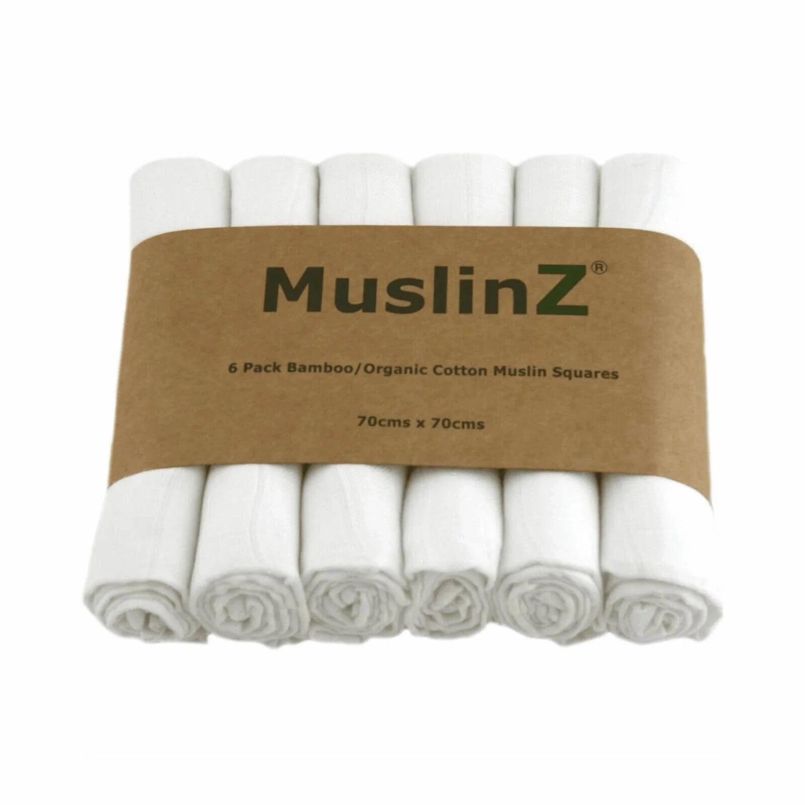 MuslinZ 6 Pack Bamboo/Organic Cotton Muslin Squares 70x70cm – White