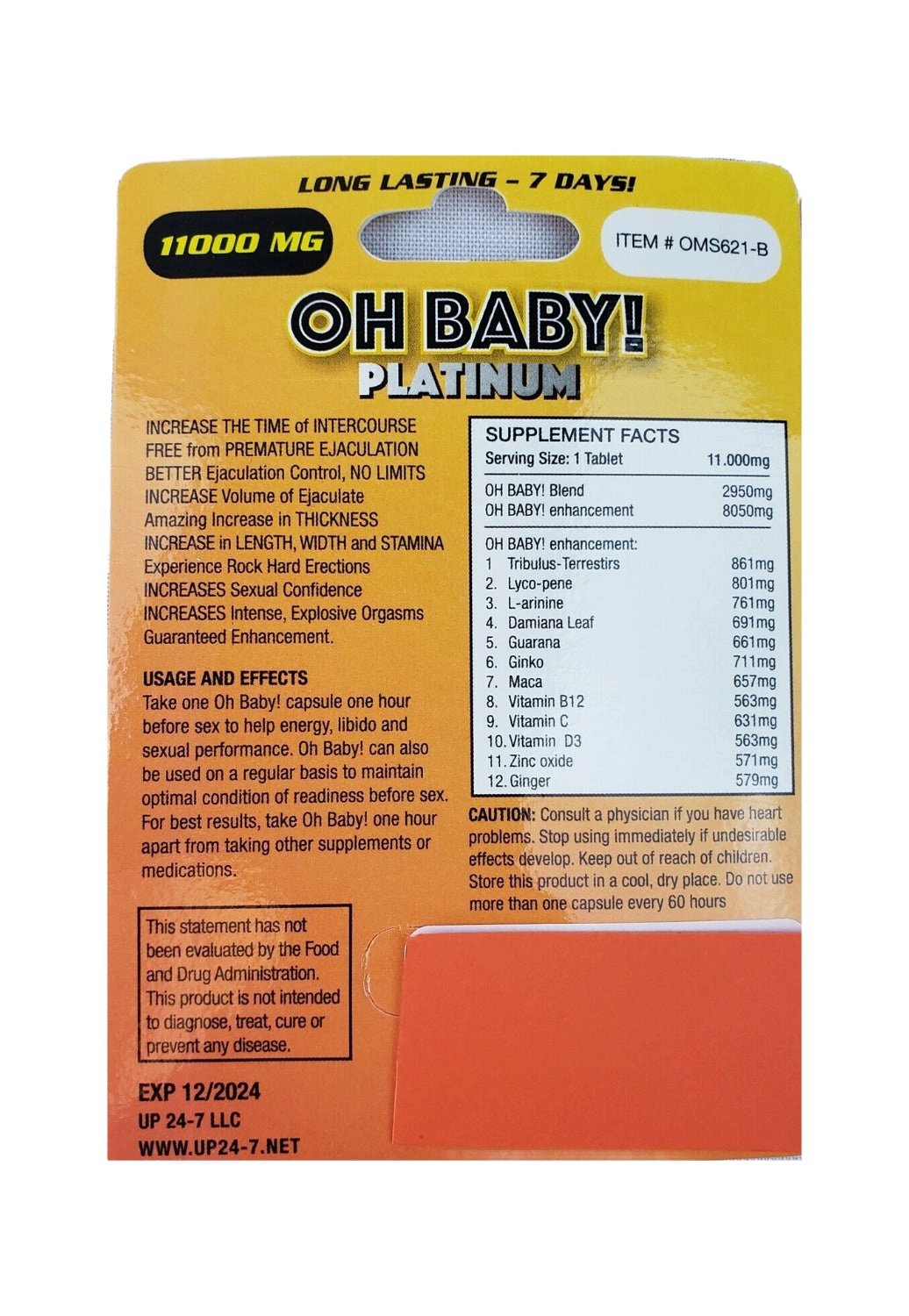 Oh Baby Double Platinum Male Sexual Enhancement - 2 Capsules