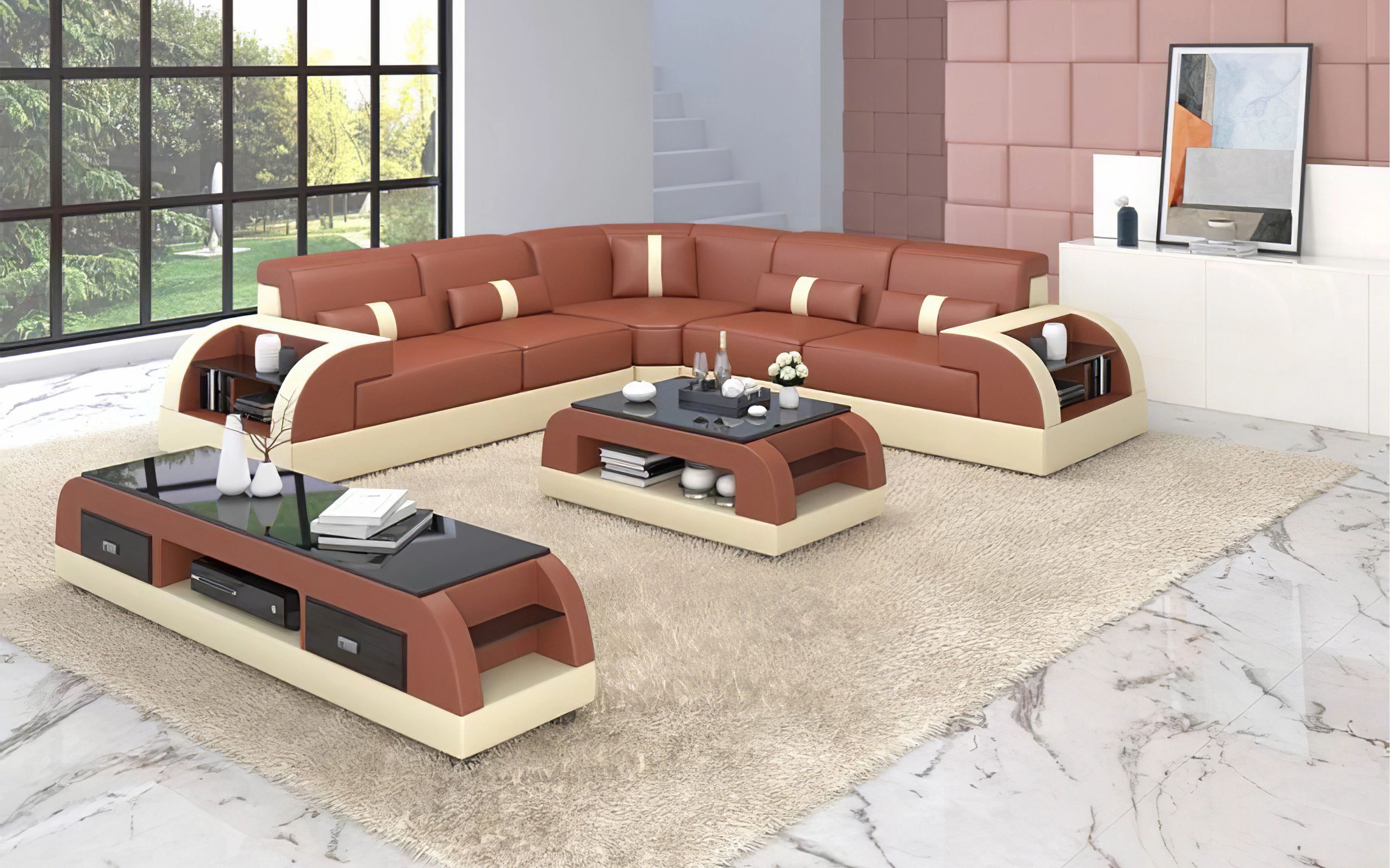 Piliu Leather Corner Sectional with Side Storage