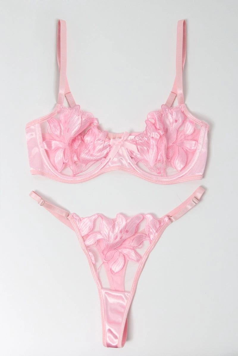 Pink Embroidery Lingerie Set