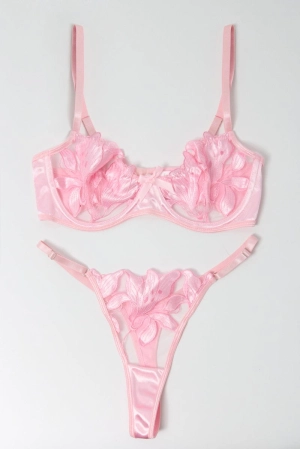 Pink Embroidery Lingerie Set
