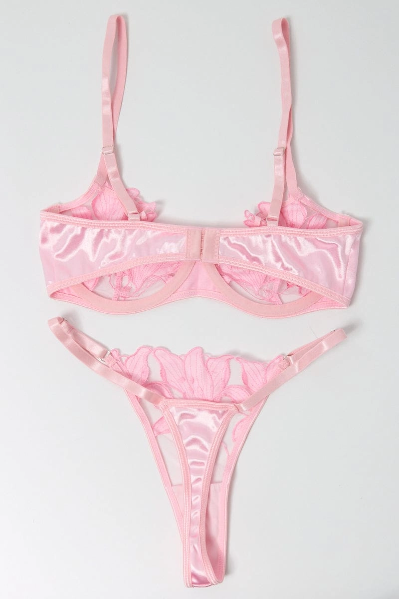 Pink Embroidery Lingerie Set