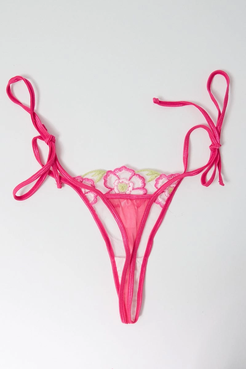Pink Floral Embroidery Lingerie Set
